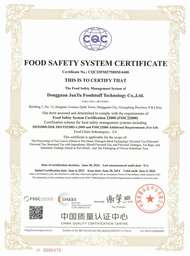 DongGuan JunTu Food Technology Co Ltd 2024 FSSC DongGuan JunTu Food Technology Co Ltd 2024 FSSC